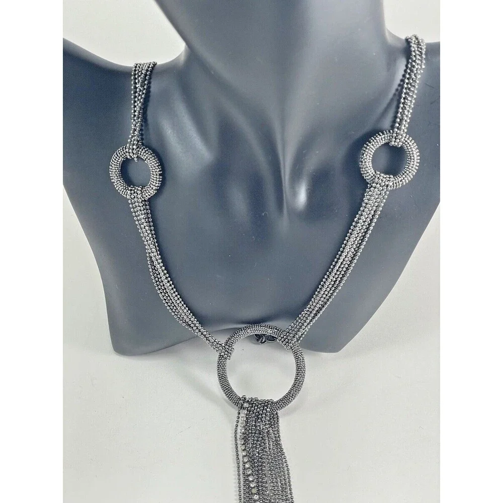 Joan Rivers Multichain And Circles 29 inch Necklace Rhinestone Dark Silver Tone - Picture 5 of 16